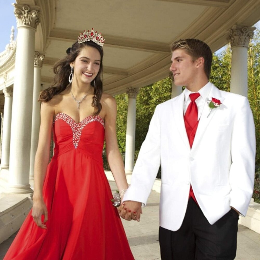 Red Crystal Crown for Women Girls Bridal Party Vintage Tiara Elegant Gift - Picture 7 of 9